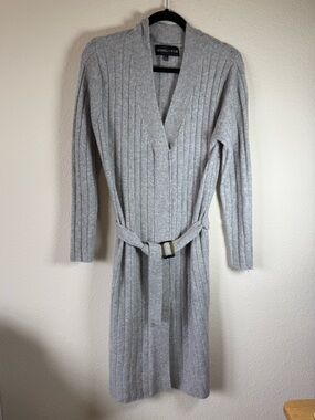 Kendall + Kylie Ribbed Knit Sweater Dress Gray Belted Size Large